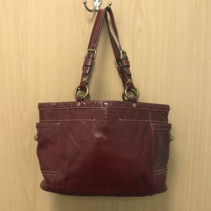 Cranberry Patent Leather Coach Bucket Bag